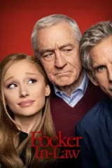 Poster for Focker-in-Law (2026) showing Ben Stiller, Robert De Niro, and Ariana Grande in a chaotic family gathering