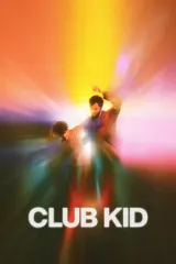 Club Kid (2026) movie poster featuring Jordan Firstman as a club promoter holding a child's hand against a blurred neon nightlife background