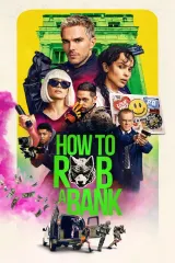 How to Rob a Bank (2026) movie poster featuring Nicholas Hoult and Zoë Kravitz as stylish bank robbers with smartphones and cameras, neon city lights reflecting in glass, FBI agents in background