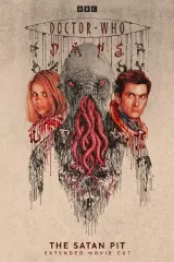 Doctor Who: The Satan Pit (2026) movie poster featuring David Tennant as the Doctor and Billie Piper as Rose Tyler against a backdrop of a black hole and the Beast's silhouette