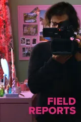Field Reports (2026) poster showing Jon Beaton as a documentary filmmaker with camera equipment, observing two subjects in a naturalistic setting