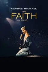 Poster for George Michael: The Faith Tour (2026) showing George Michael in iconic 1988 leather jacket and sunglasses, spotlighted on stage at Paris-Bercy, with tour dates and film title in bold retro typography