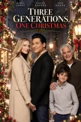 Poster for Three Generations, One Christmas (2026) showing a festive supper club interior with three generations gathered