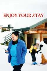 Enjoy Your Stay (2026) movie poster featuring Mercedes Cabral as Luz in a luxury Swiss ski resort setting