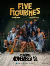 Five Figurines (2026) movie poster featuring the ensemble cast including Bimbo Akintola, Ini Edo, and Odunlade Adekola in a moody, sepia-toned Lagos setting with five antique figurines prominently displayed
