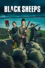Black Sheeps (2026) movie poster featuring a menacing genetically modified sheep looming over a remote New Zealand sheep station with misty mountains in the background