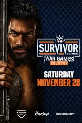 WWE Survivor Series: WarGames 2026 theatrical poster featuring the dual-ring WarGames cage structure under Houston stadium lights