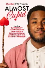 Almost Cupid (2026) movie poster featuring a winged cupid character in a modern office setting with romantic comedy tone