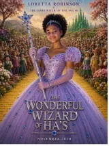 The Wonderful Wizard Of Ha's (2026) movie poster featuring Soroya Clayton-Wright as Dorthy Ross in a pink shirt and purple poodle skirt, holding silver slippers, beside a purple clockwork locomotive in a neon-lit fantasy city