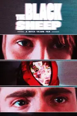 The Black Sheep (2026) movie poster showing a tense confrontation between a woman and a bloodied man in a dimly lit apartment doorway