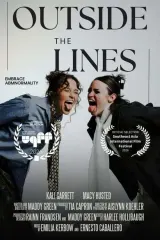 Outside the Lines (2026) movie poster featuring Kali Garrett and Macy Husted as Monet and Brandy painting on a city sidewalk