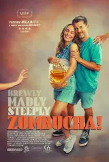 Zombucha! (2026) movie poster featuring a menacing kombucha SCOBY creature looming over a terrified couple