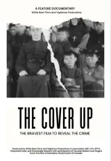 The Cover Up (2026) documentary poster featuring a somber landscape with a former residential school building