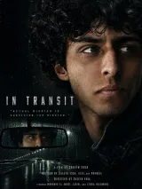 In Transit (2026) movie poster showing a car interior at night with a driver and mysterious passenger, city lights blurring outside