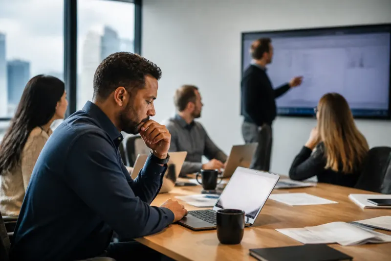 A security team discussing the implications of recent Microsoft vulnerabilities in a conference room.