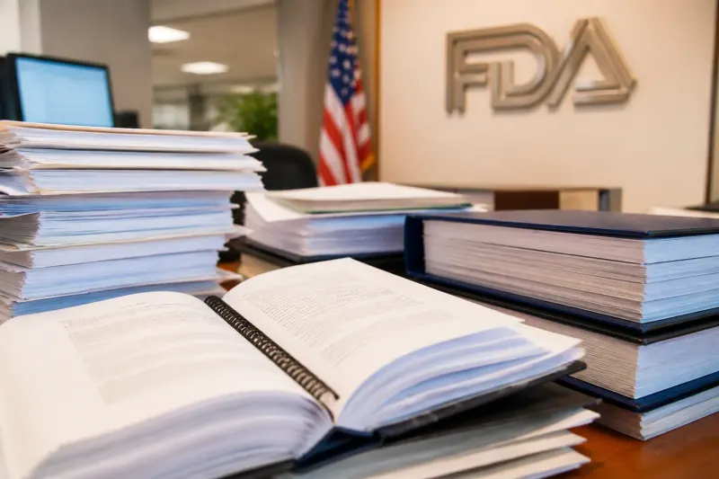 FDA office sign and regulatory documents relating to drug testing