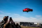 Tesla Roadster flying demonstration at launch event, showcasing its unique capabilities.