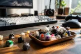 A colorful assortment of keyboard switches displayed at an angle, showcasing their designs and textures.