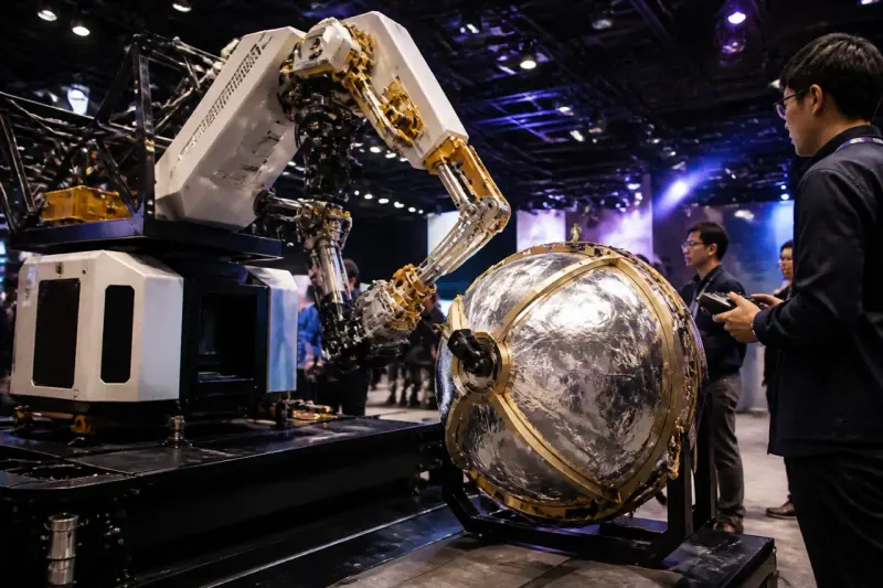 Equipment designed for debris removal displayed at a technology expo.