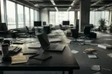 A deserted office space showing remnants of closed AI startups.