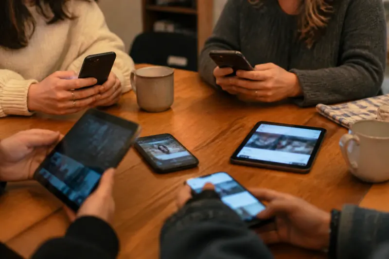 Different social media applications displayed on various devices.