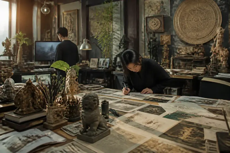 Illustrative conceptual scene showing aspects of the narrative