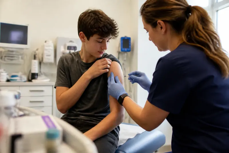 Medical professional administering a measles vaccine to a child