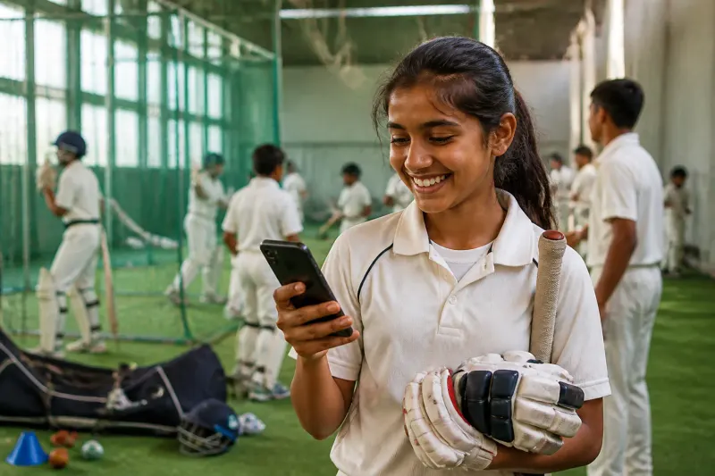 Uma Kashvi celebrating her selection in the WPL auction.