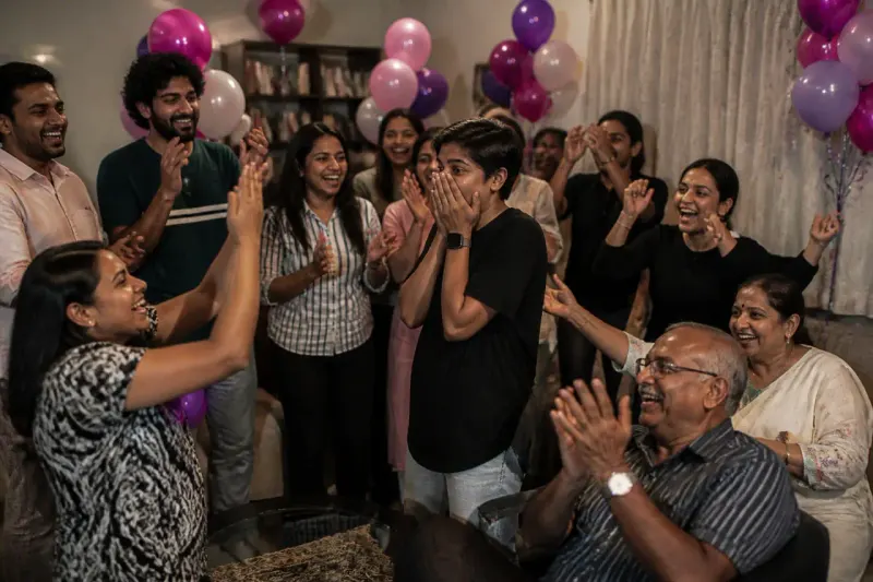 Uma Kashvi with family celebrating her WPL selection.