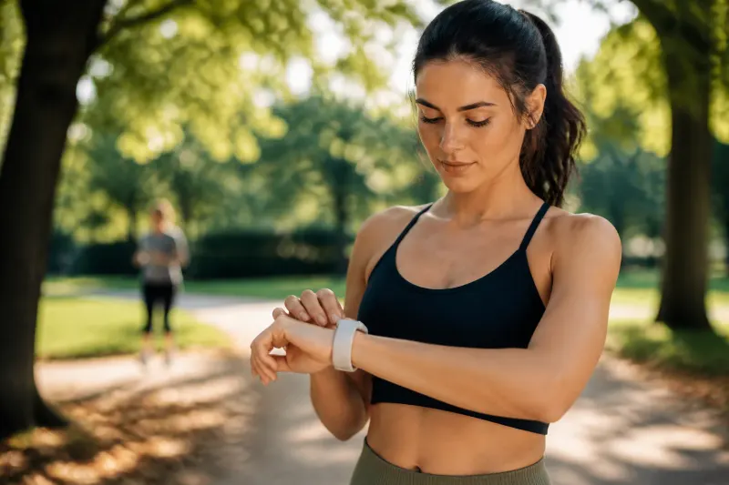 A stylish Luna Band fitness tracker displayed on a wrist outdoors in natural lighting.
