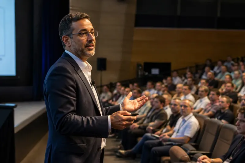 Investors presenting XRP insights at a conference
